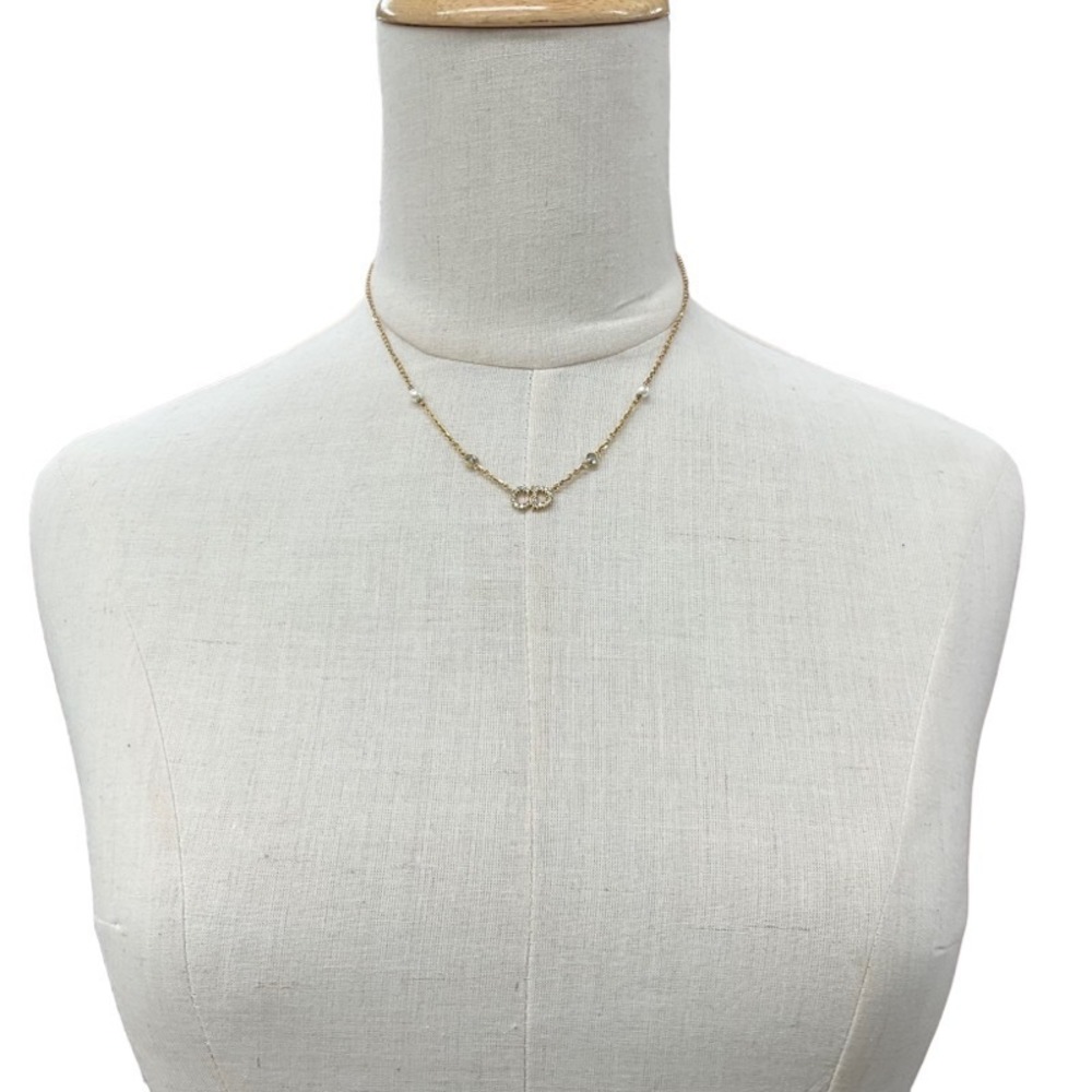 Dior D Rhinestone Necklace Cd Gold Christian Clai… - image 6